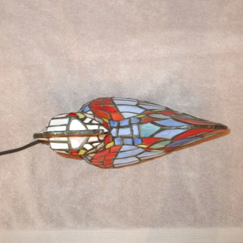 Vtg Tiffany Style Stained Glass Rooster Bird Table Lamp Night Light Off Switch